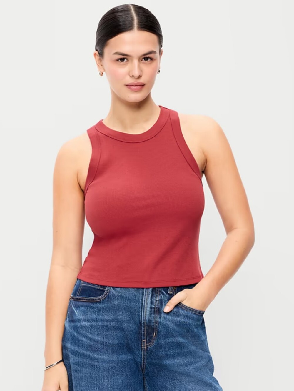 Old Navy Coral Red Ribbed Racer Crop Tank Size XL